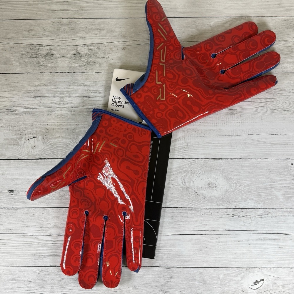 Nike Vapor Jet 8.0 Energy Football Gloves Adult Size L Blue/Red/Gold NWT - Picture 3 of 6